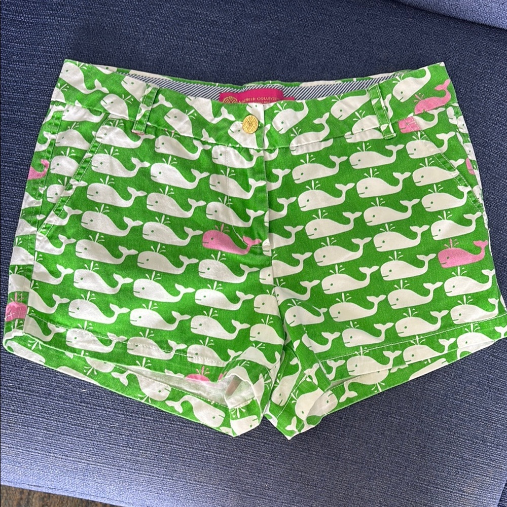 Macbeth Collection Green and White Shorts with Whale Print